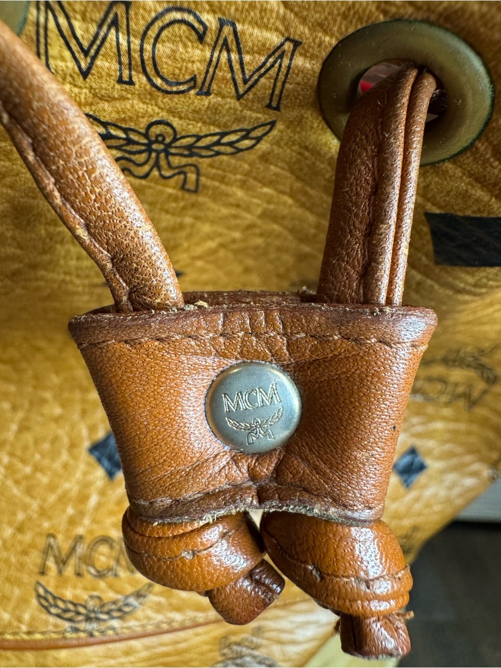 MCM Cognac Visetos Monogram Drawstring Bucket Bag - Picture 13 of 15